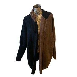 Two-Tone Black and Brown Hooded Cardigan size 2XL
